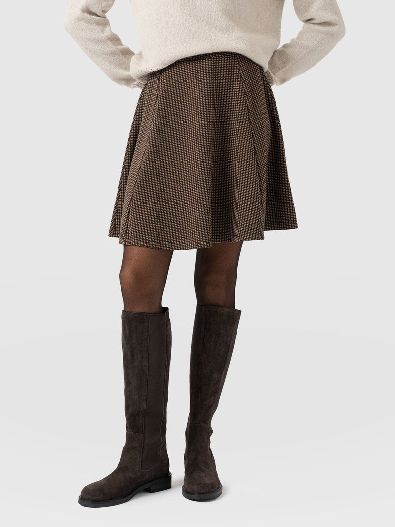 Macie Mini Skirt - Brown Mini Houndstooth - Women's Shorts | Saint + Sofia® EU