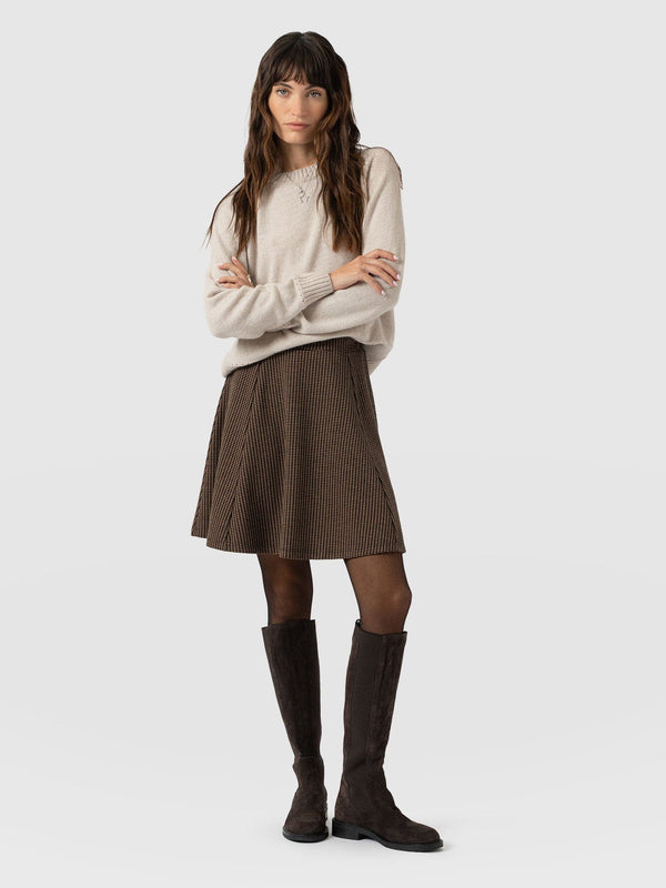 Macie Mini Skirt - Brown Mini Houndstooth - Women's Shorts | Saint + Sofia® EU