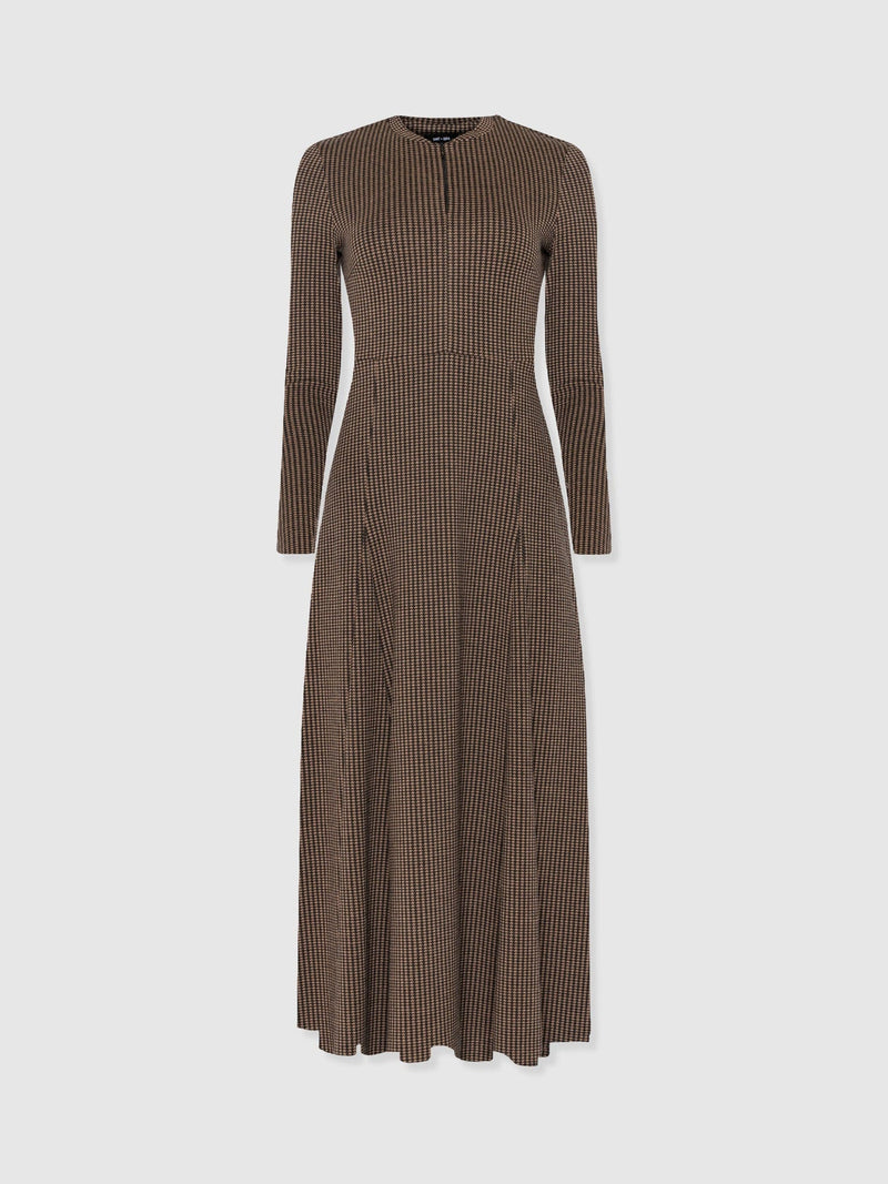 Macie Zip Up Dress - Brown Mini Houndstooth - Women's Dresses | Saint + Sofia® EU