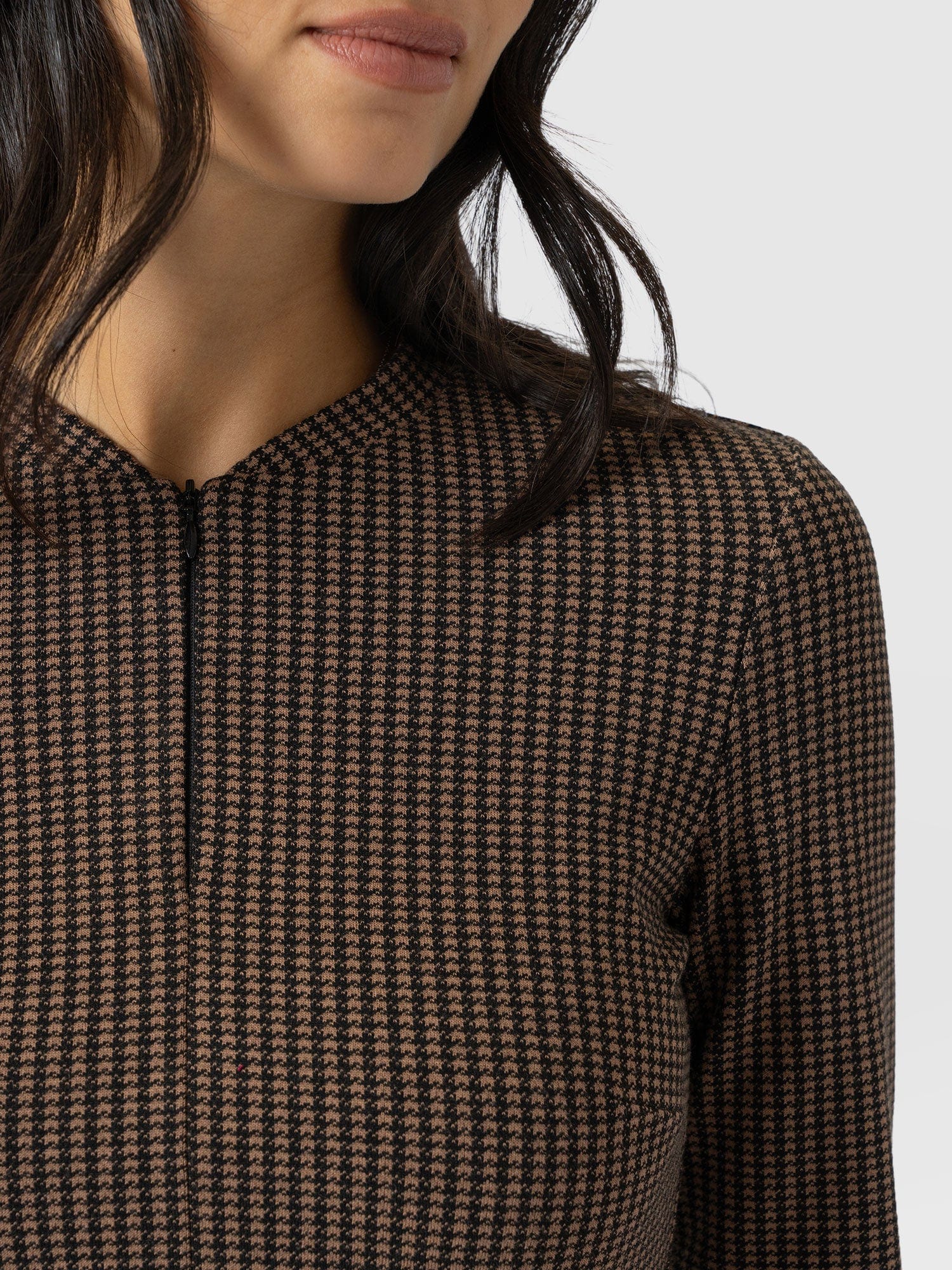Macie Zip Up Dress - Brown Mini Houndstooth - Women's Dresses | Saint + Sofia® EU