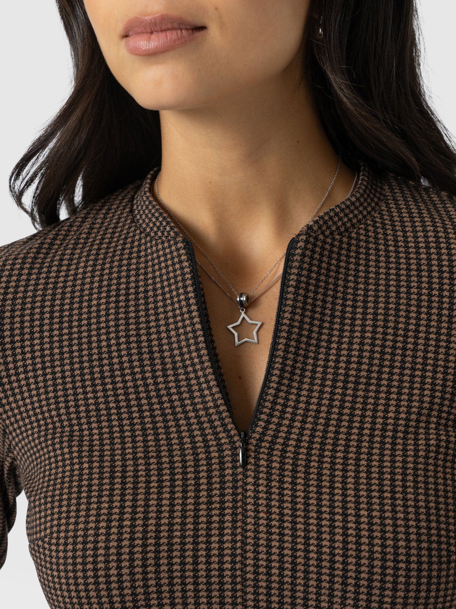 Macie Zip Up Dress - Brown Mini Houndstooth - Women's Dresses | Saint + Sofia® EU