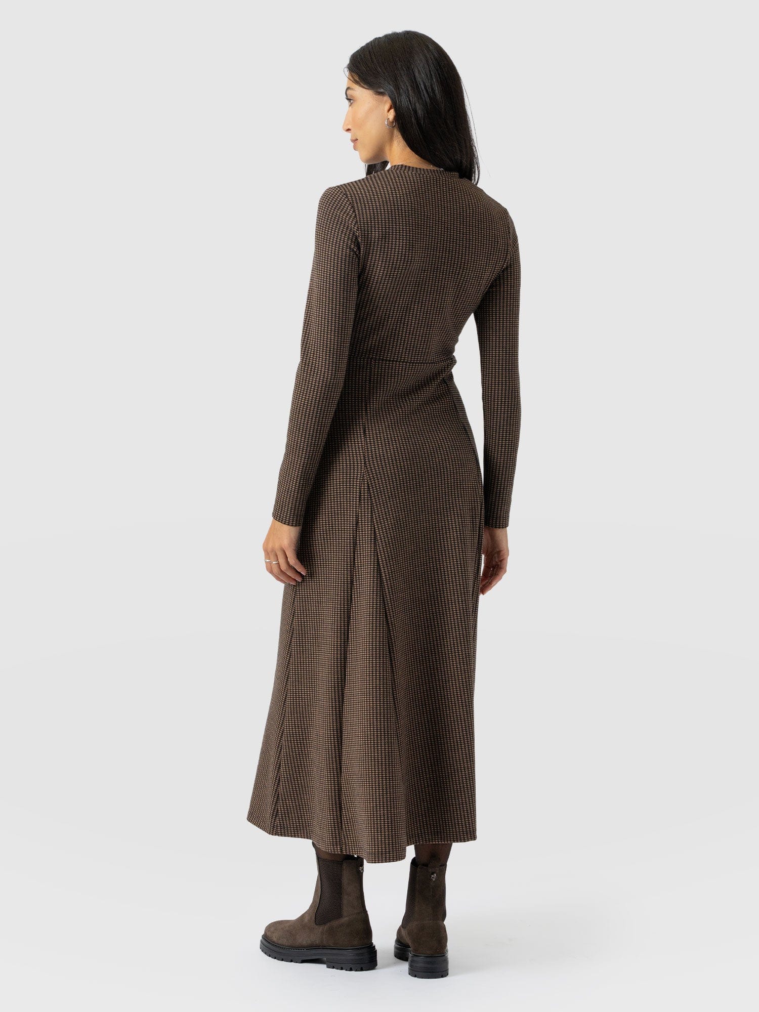 Macie Zip Up Dress - Brown Mini Houndstooth - Women's Dresses | Saint + Sofia® EU