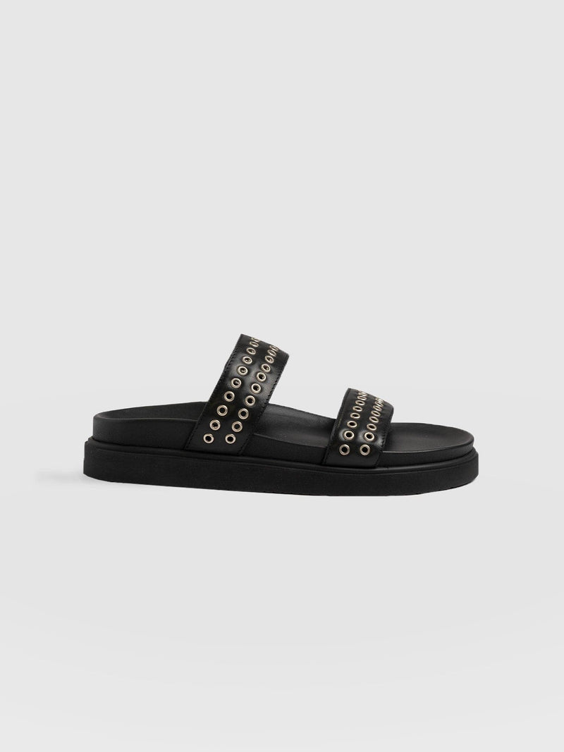 Maddox Eyelet Slides Black - Women's Sandals | Saint + Sofia® EU