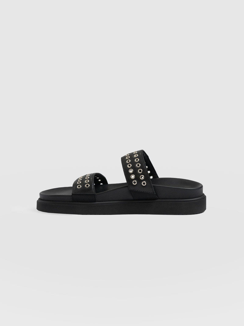 Maddox Eyelet Slides Black - Women's Sandals | Saint + Sofia® EU