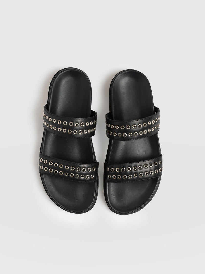 Maddox Eyelet Slides Black - Women's Sandals | Saint + Sofia® EU