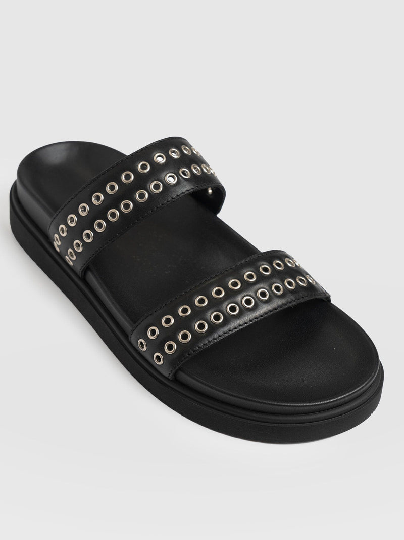 Maddox Eyelet Slides Black - Women's Sandals | Saint + Sofia® EU