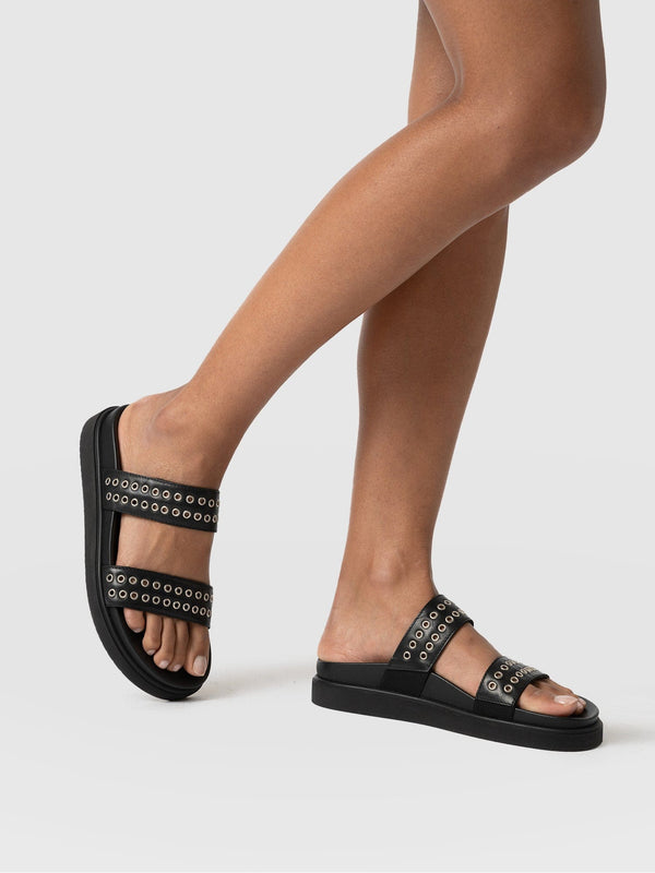 Maddox Eyelet Slides Black - Women's Sandals | Saint + Sofia® EU