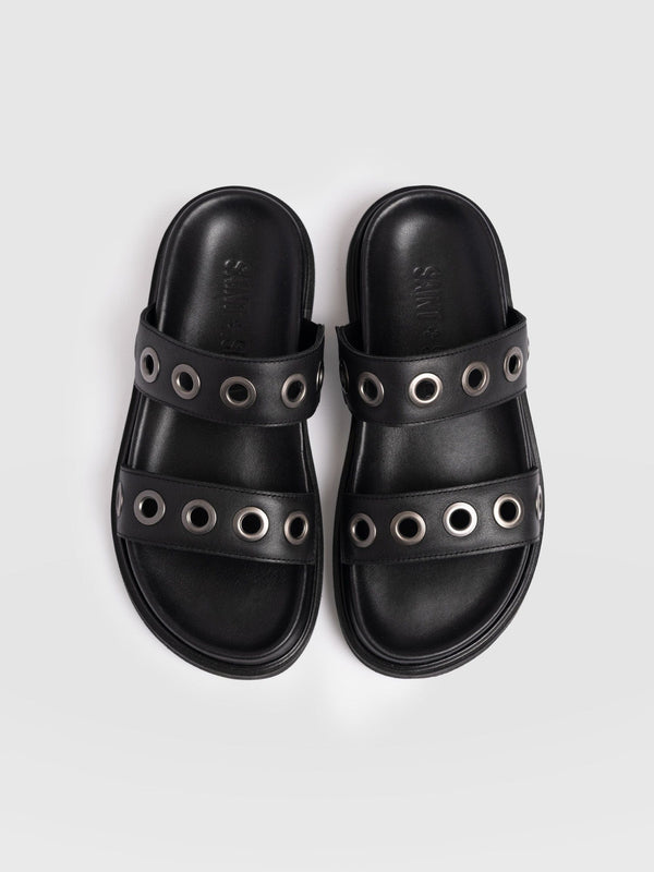Madison Eyelet Slides - Black - Women's Shoes | Saint + Sofia® EU