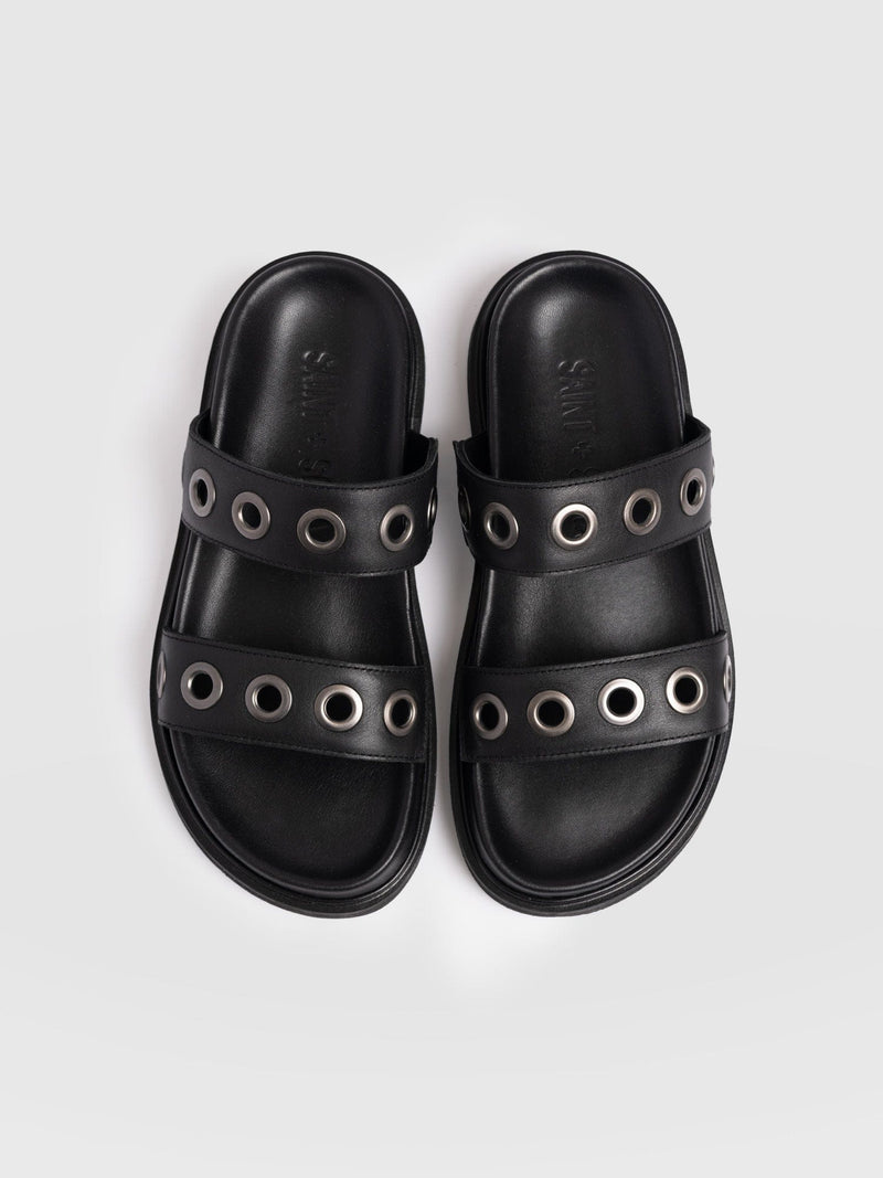 Madison Eyelet Slides - Black - Women's Shoes | Saint + Sofia® EU