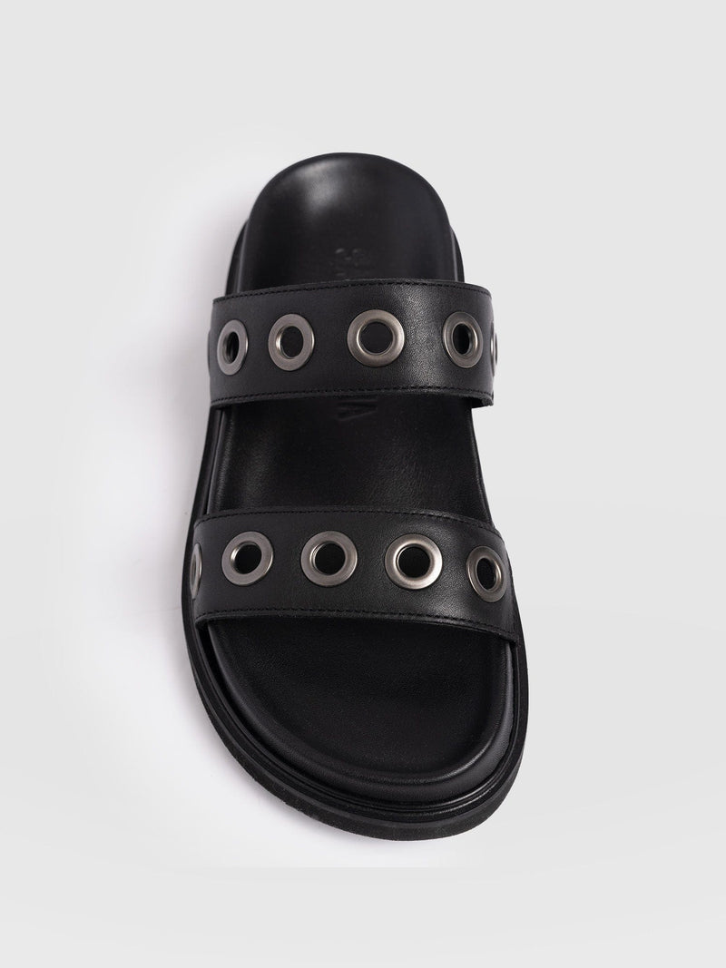 Madison Eyelet Slides - Black - Women's Shoes | Saint + Sofia® EU