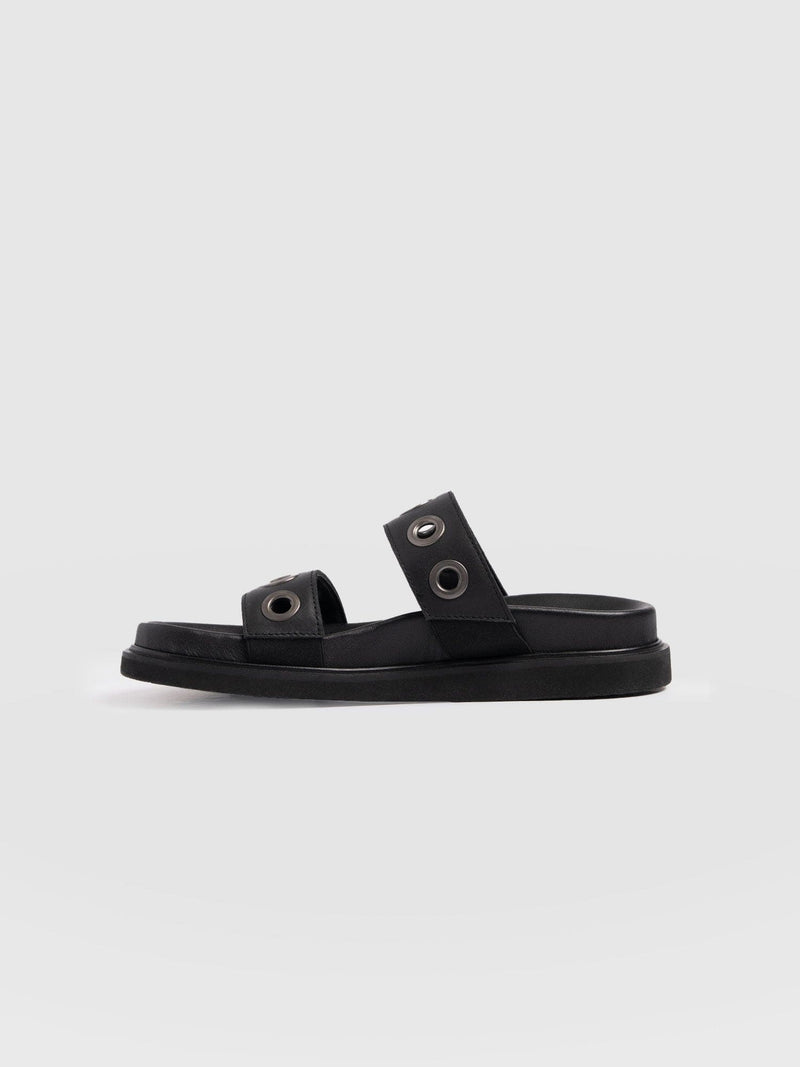 Madison Eyelet Slides - Black - Women's Shoes | Saint + Sofia® EU