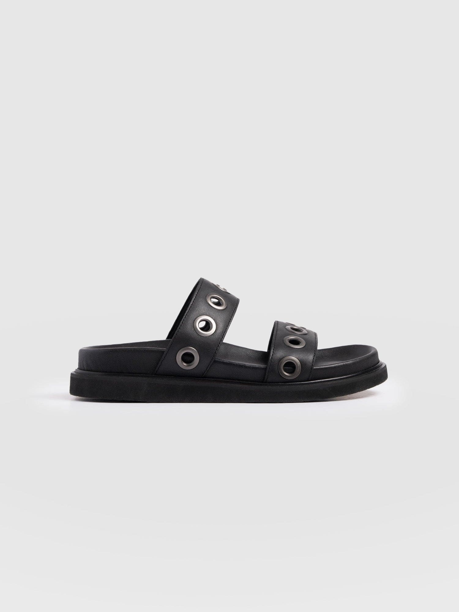 Madison Eyelet Slides - Black - Women's Shoes | Saint + Sofia® EU