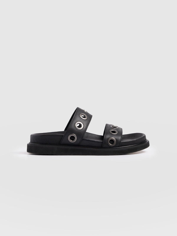 Madison Eyelet Slides - Black - Women's Shoes | Saint + Sofia® EU