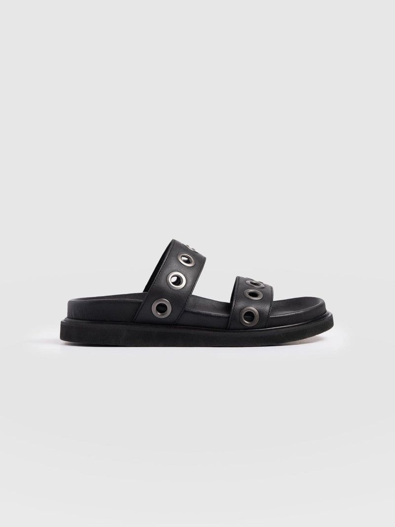 Madison Eyelet Slides - Black - Women's Shoes | Saint + Sofia® EU