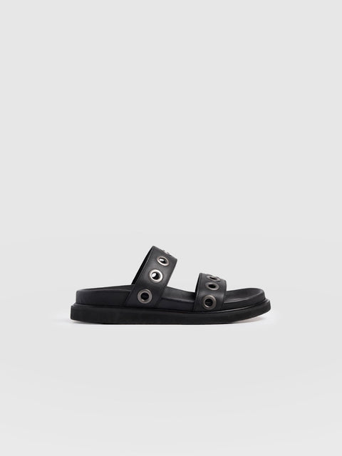 Madison Eyelet Slides - Black - Women's Shoes | Saint + Sofia® EU