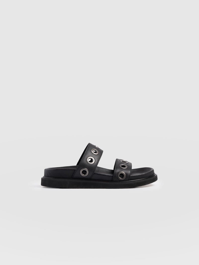 Madison Eyelet Slides - Black - Women's Shoes | Saint + Sofia® EU
