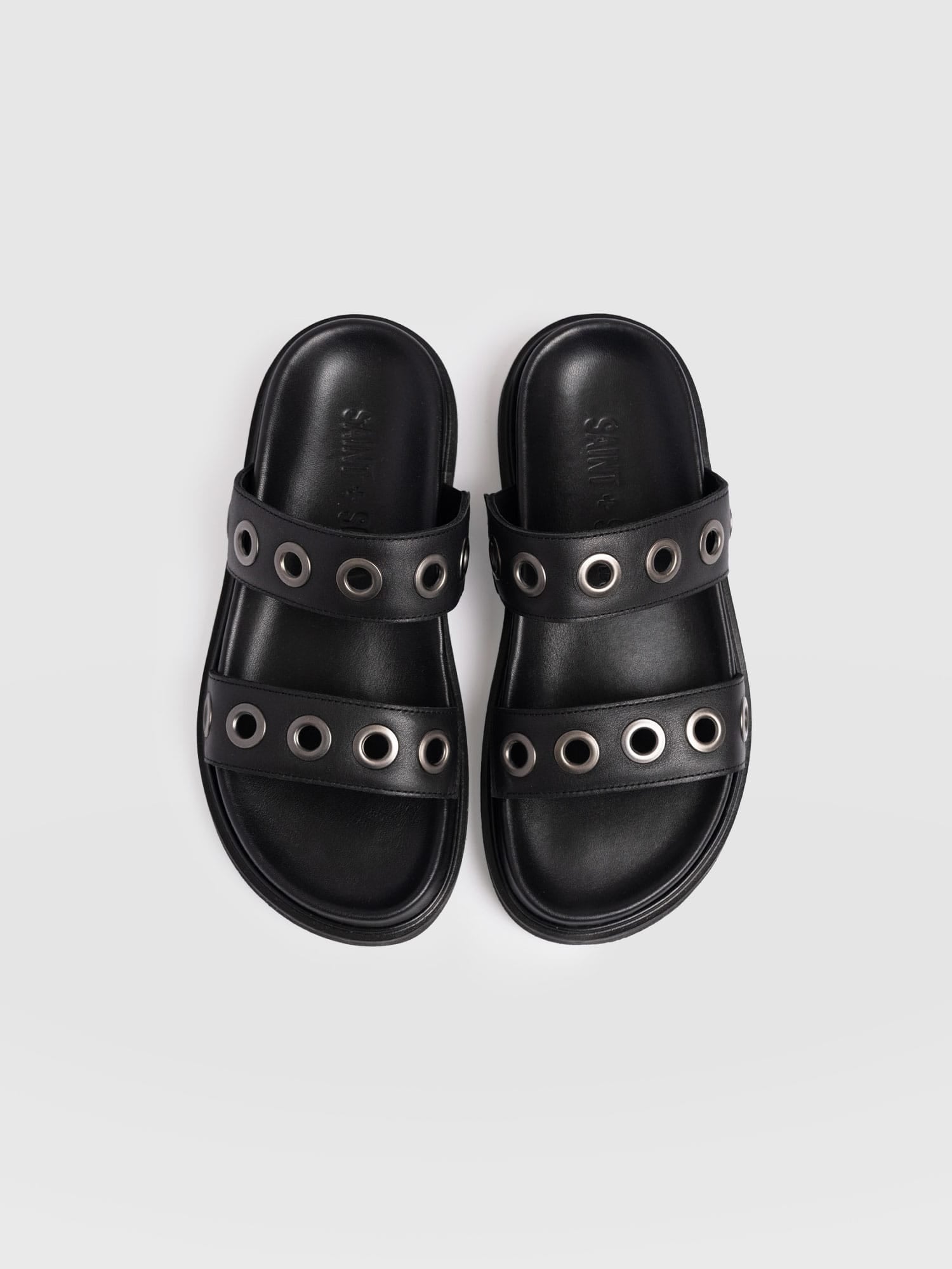 Madison Eyelet Slides - Black - Women's Shoes | Saint + Sofia® EU