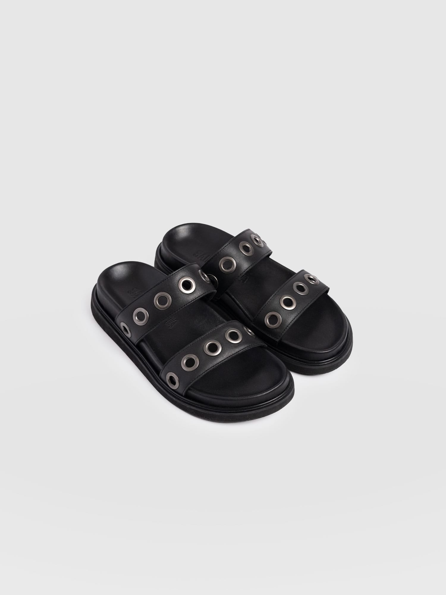 Madison Eyelet Slides - Black - Women's Shoes | Saint + Sofia® EU