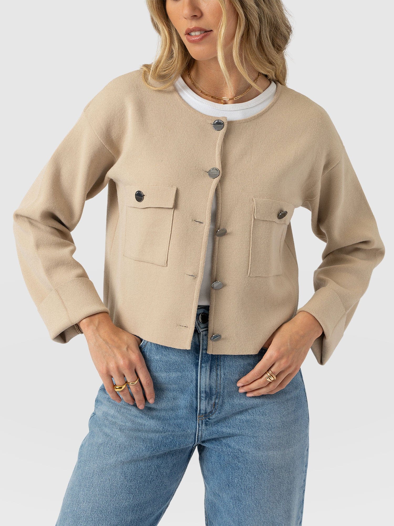 Maeva Knit Jacket Cream - Women's Wool Jacket | Saint + Sofia® EU