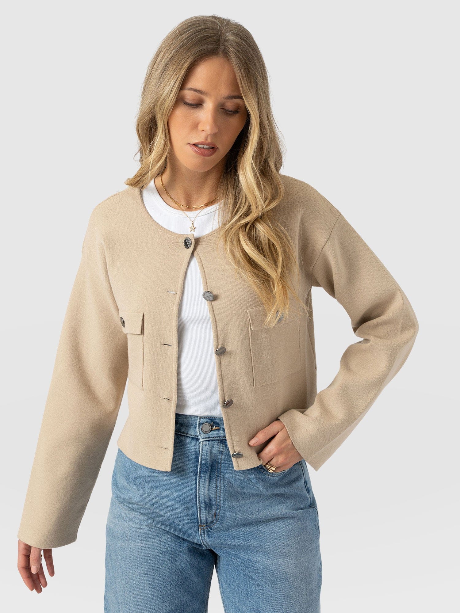Maeva Knit Jacket Cream - Women's Wool Jacket | Saint + Sofia® EU
