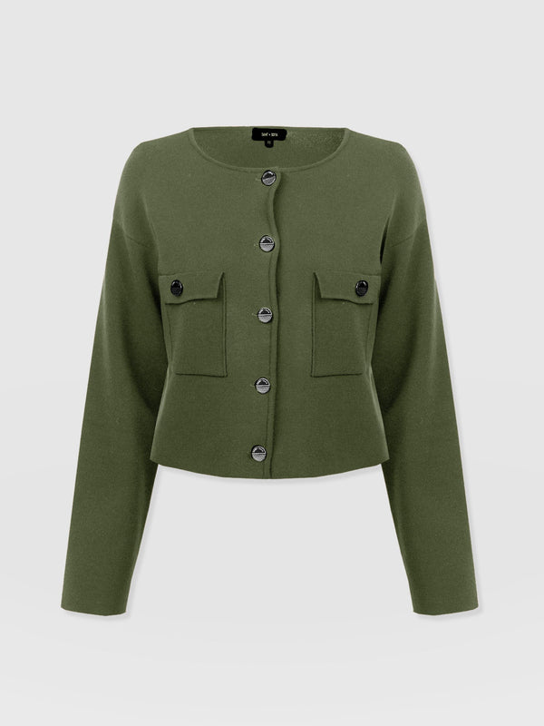 Maeva Knit Jacket - Khaki - Women's Knitwears | Saint + Sofia® EU