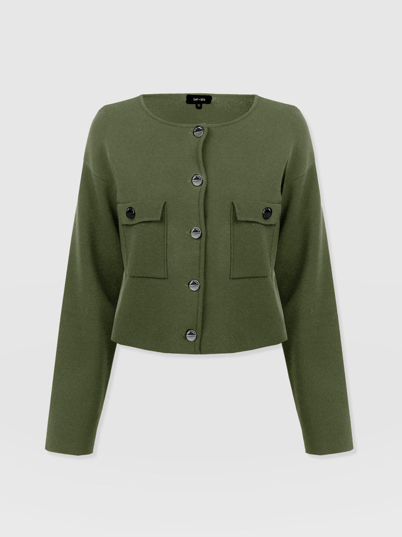Maeva Knit Jacket - Khaki - Women's Knitwears | Saint + Sofia® EU