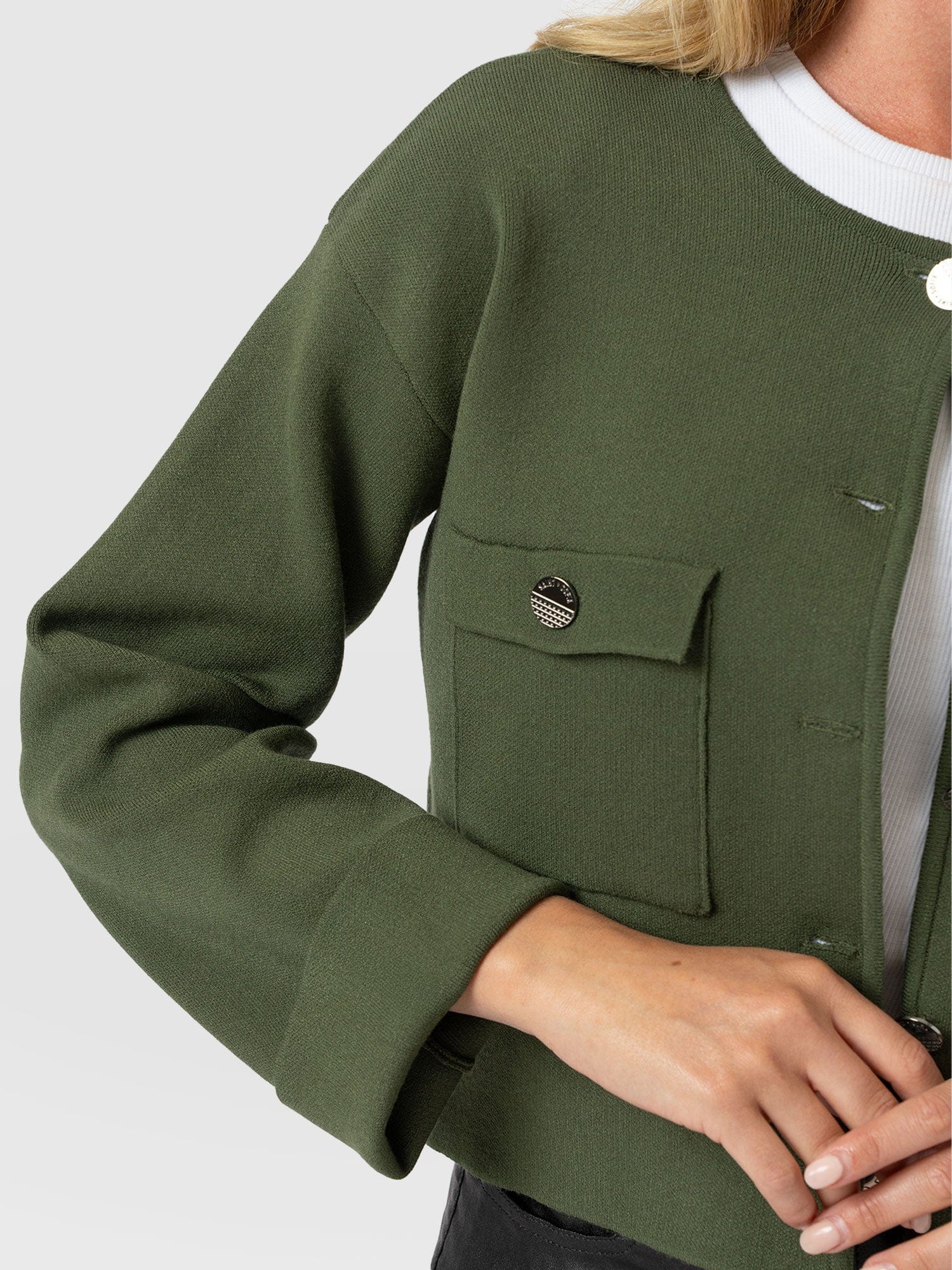 Maeva Knit Jacket - Khaki - Women's Knitwears | Saint + Sofia® EU