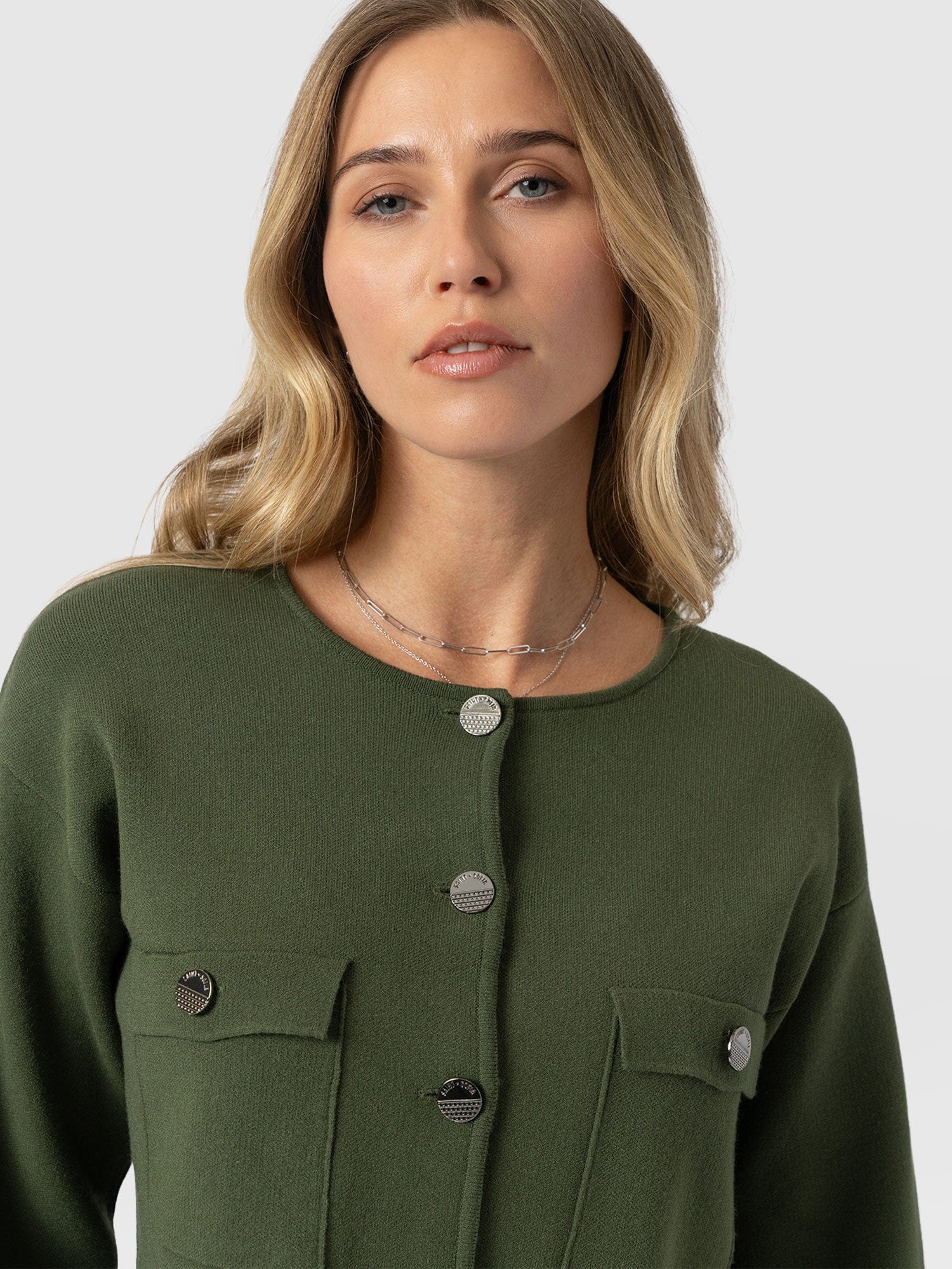 Maeva Knit Jacket - Khaki - Women's Knitwears | Saint + Sofia® EU