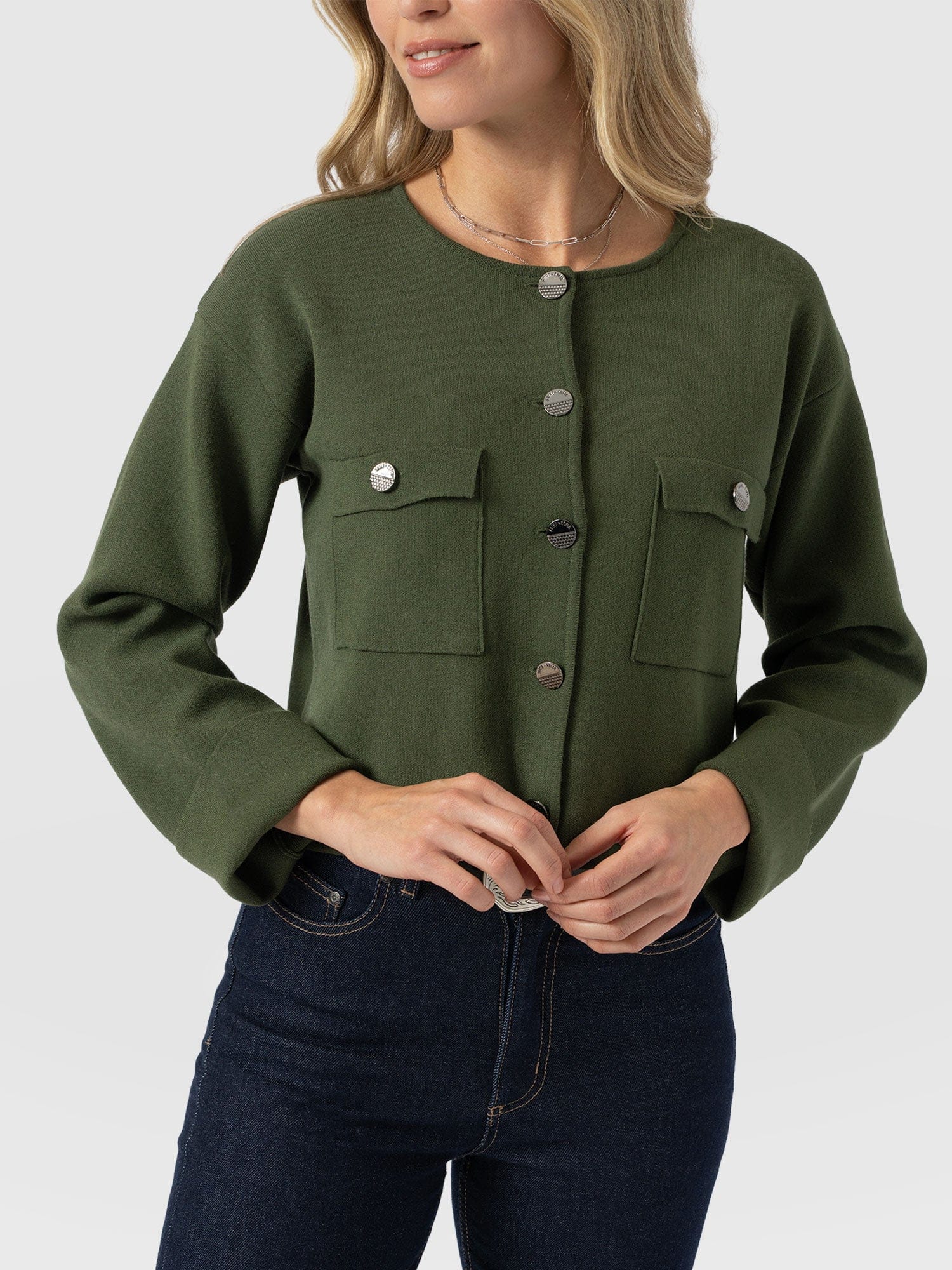Maeva Knit Jacket - Khaki - Women's Knitwears | Saint + Sofia® EU