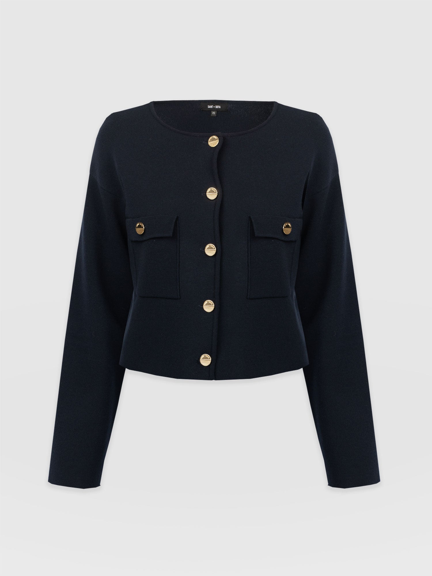 Maeva Knit Jacket Navy - Women's Wool Jacket | Saint + Sofia® EU