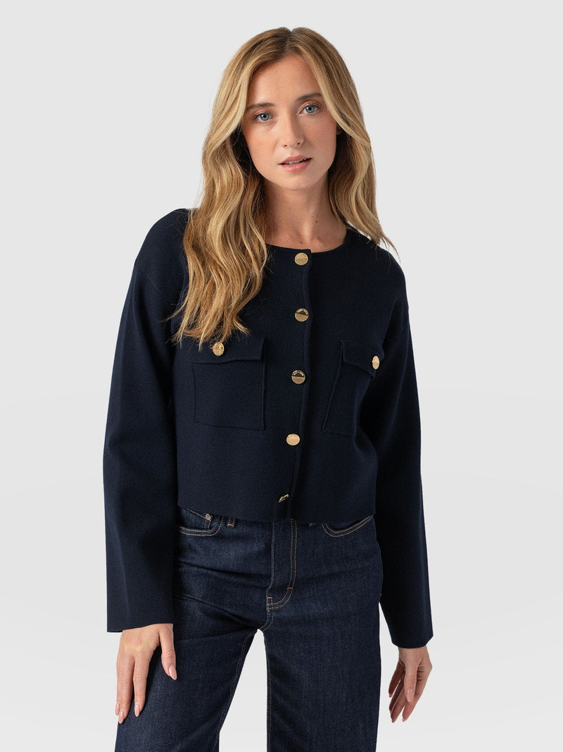 Maeva Knit Jacket Navy - Women's Wool Jacket | Saint + Sofia® EU