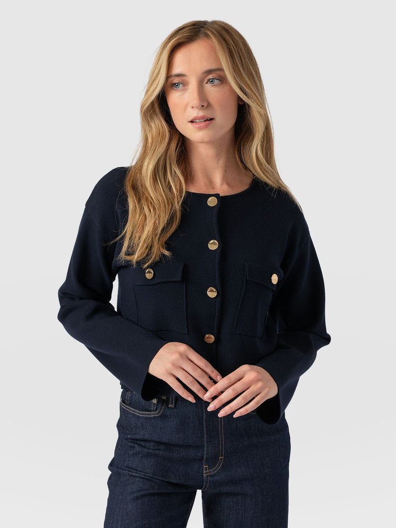 Maeva Knit Jacket Navy - Women's Wool Jacket | Saint + Sofia® EU