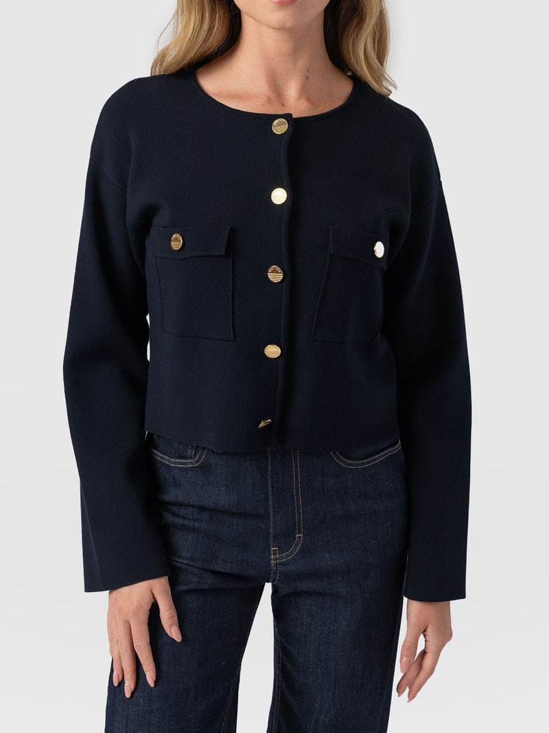 Maeva Knit Jacket Navy - Women's Wool Jacket | Saint + Sofia® EU