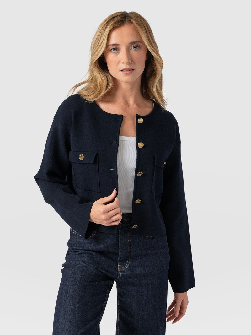 Maeva Knit Jacket Navy - Women's Wool Jacket | Saint + Sofia® EU