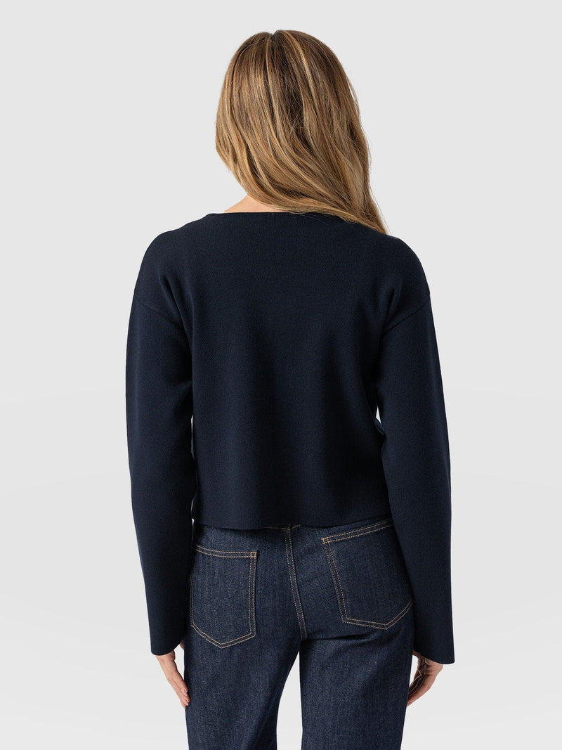 Maeva Knit Jacket Navy - Women's Wool Jacket | Saint + Sofia® EU