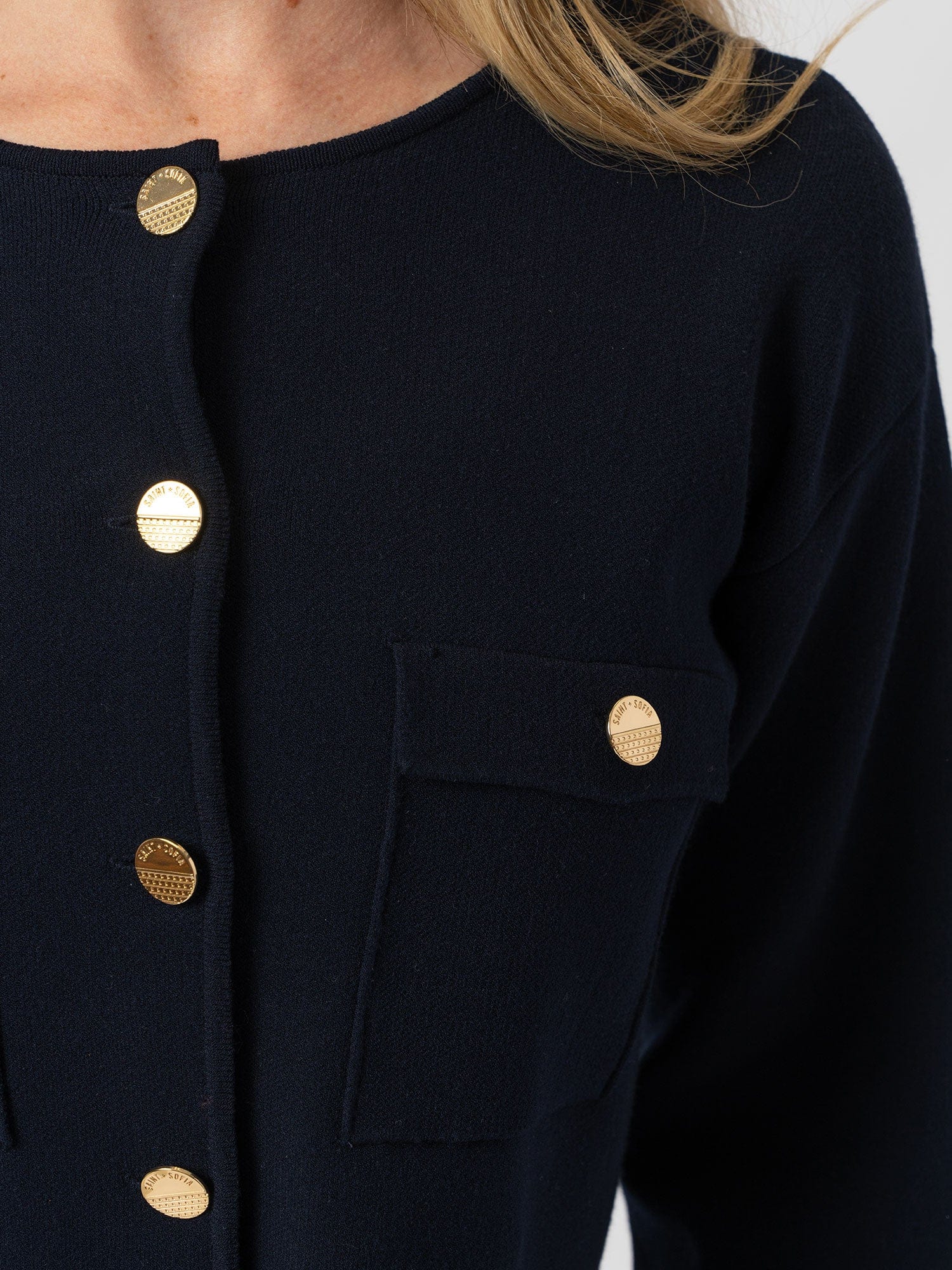 Maeva Knit Jacket Navy - Women's Jacket | Saint + Sofia® EU
