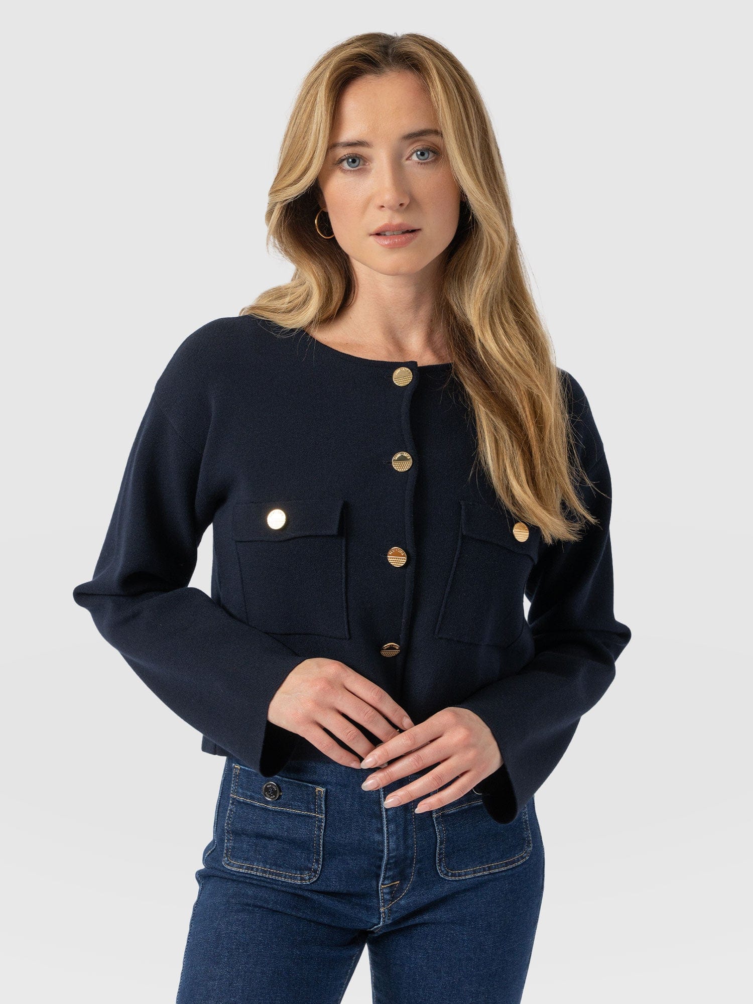 Maeva Knit Jacket Navy - Women's Jacket | Saint + Sofia® EU