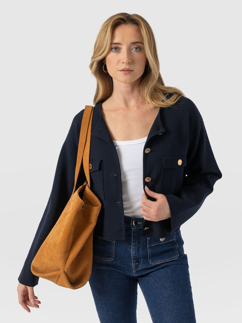 Maeva Knit Jacket Navy - Women's Wool Jacket | Saint + Sofia® EU