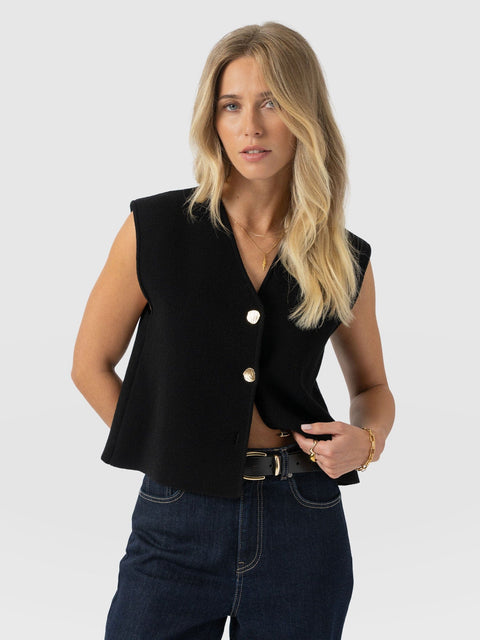 Maeva Knit Waistcoat - Black - Women's Jumpers | Saint + Sofia® EU