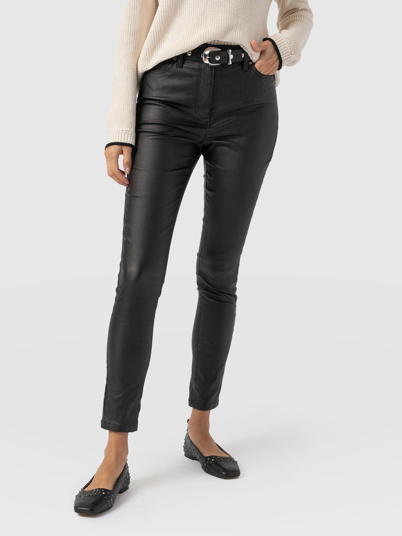 Maeva Skinny Pant Black Coated - Women's Trousers | Saint + Sofia® EU