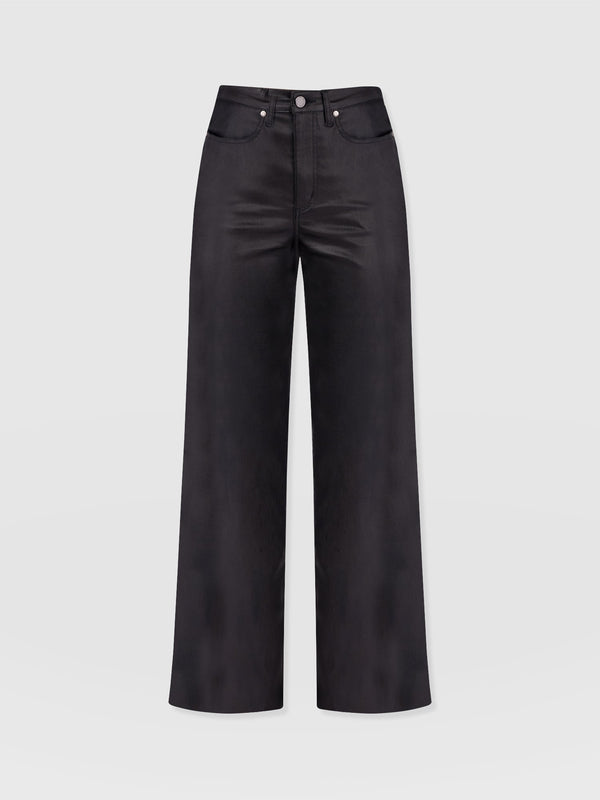 Maeve Wide Leg Pant Black Coated - Women's Trousers | Saint + Sofia® EU