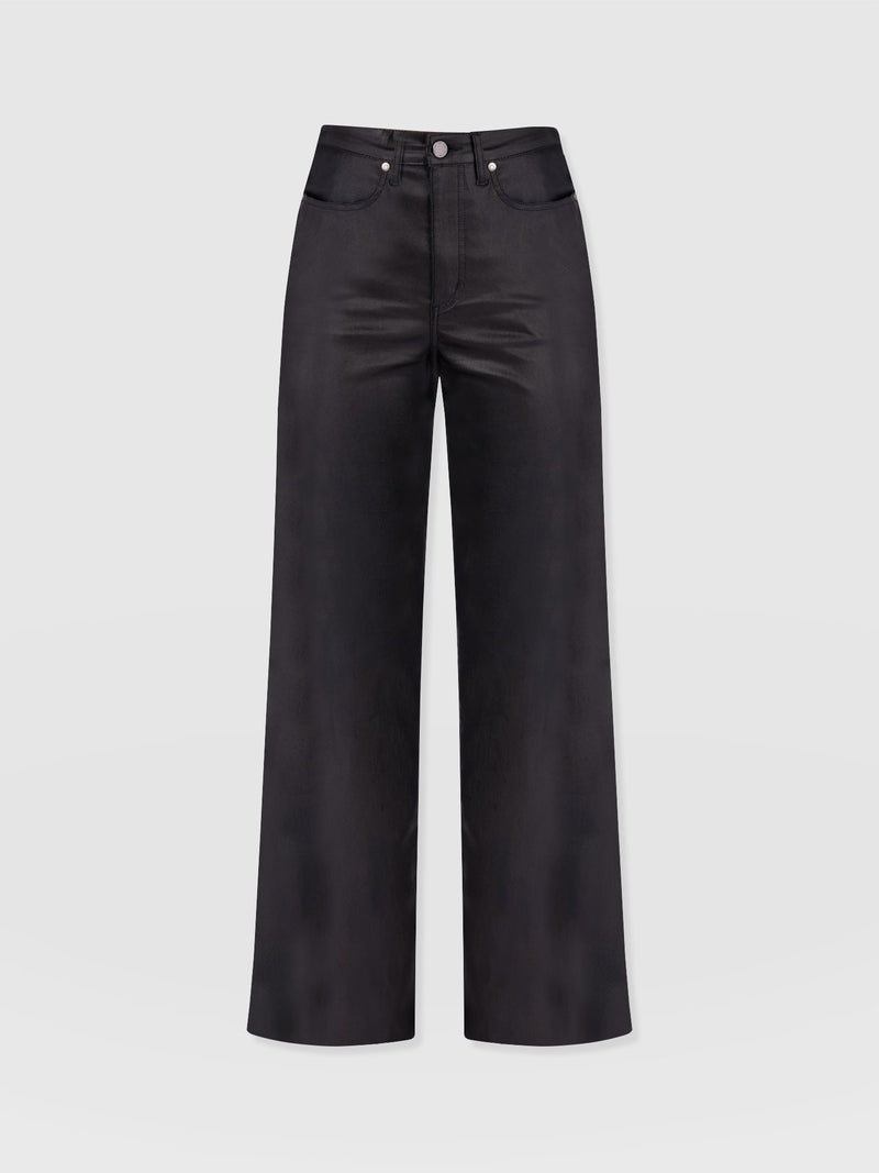 Maeve Wide Leg Pant Black Coated - Women's Trousers | Saint + Sofia® EU