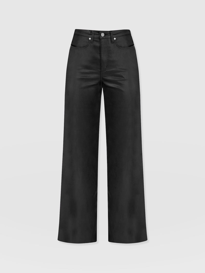 Maeve Wide Leg Pant - Black Coated - Women's Trousers | Saint + Sofia® EU