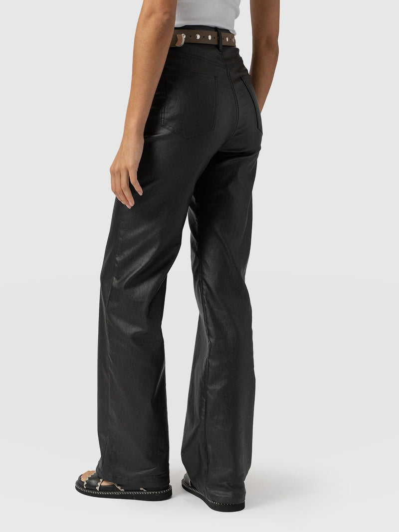 Maeve Wide Leg Pant - Black Coated - Women's Trousers | Saint + Sofia® EU