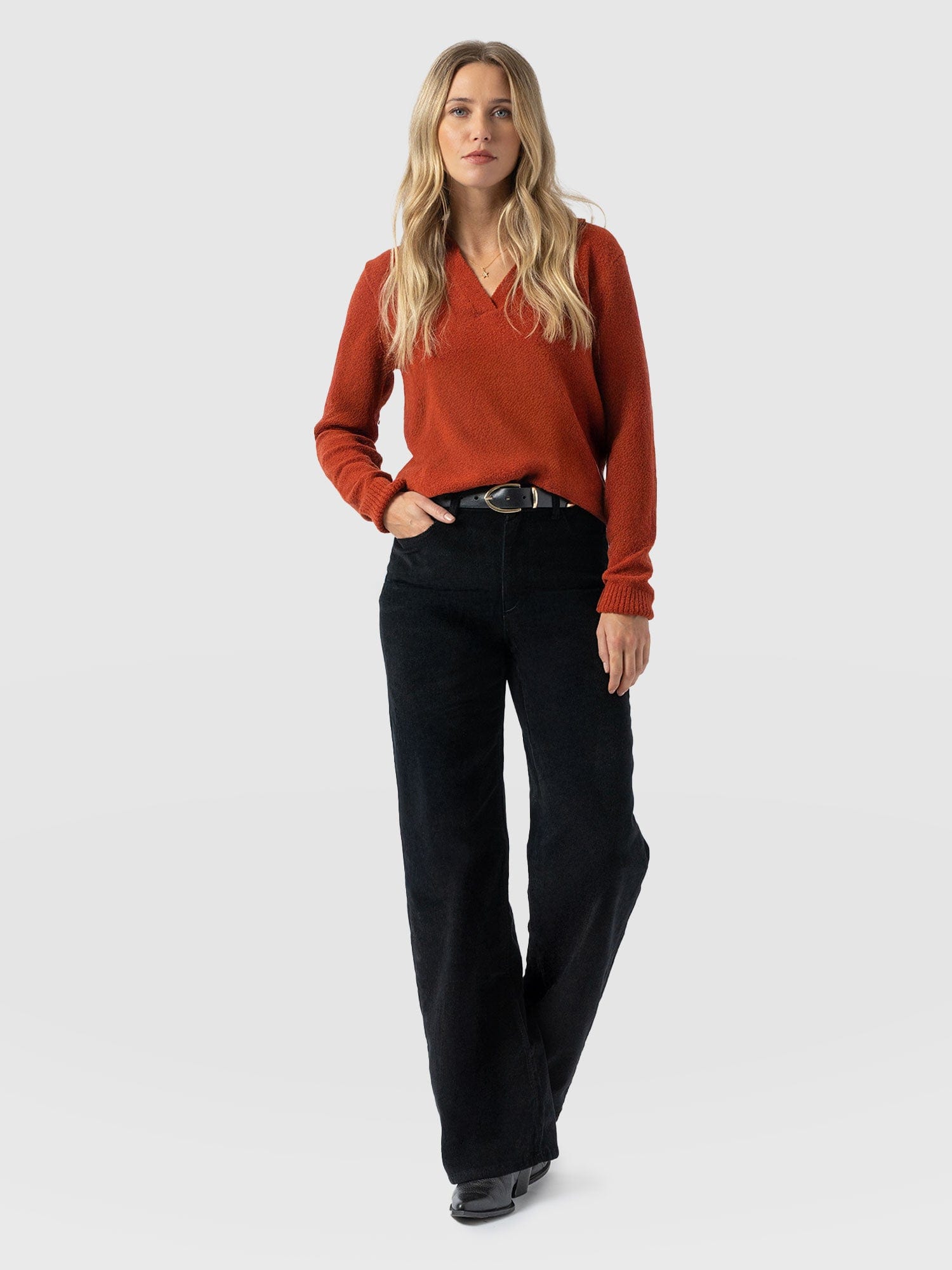 Maeve Wide Leg Pant - Black Cord - Women's Trousers | Saint + Sofia® EU