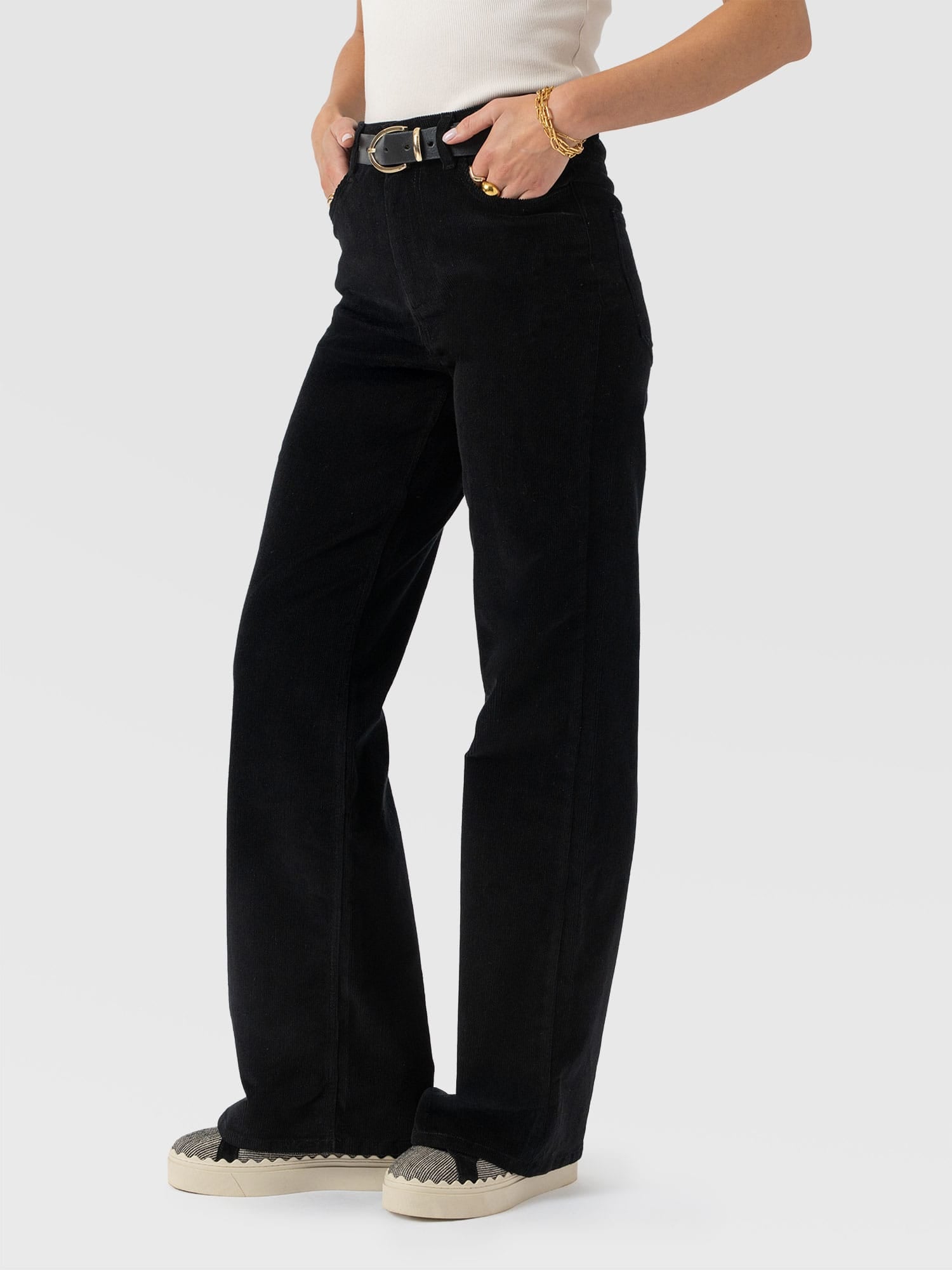 Maeve Wide Leg Pant - Black Cord - Women's Trousers | Saint + Sofia® EU