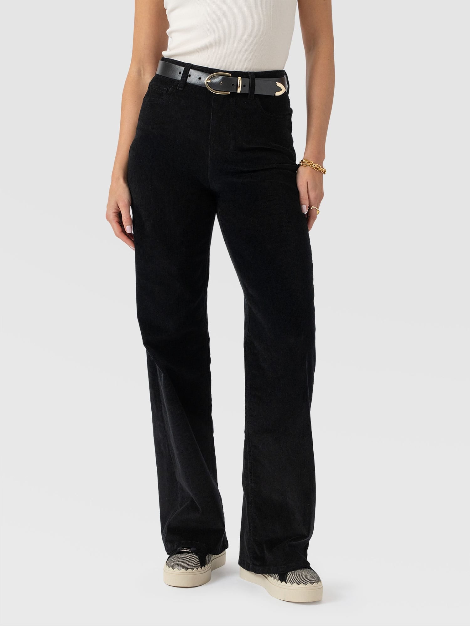 Maeve Wide Leg Pant - Black Cord - Women's Trousers | Saint + Sofia® EU