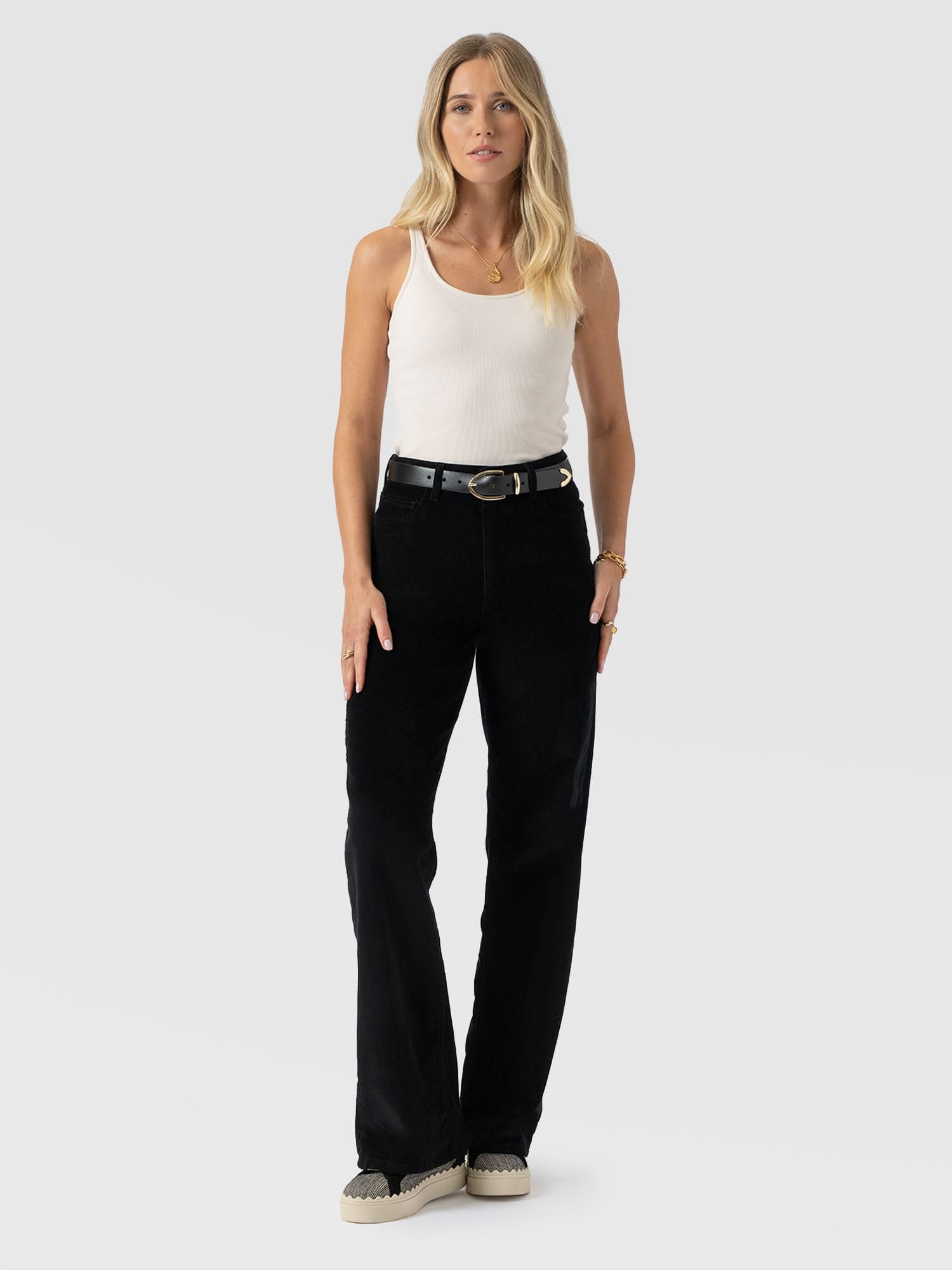 Maeve Wide Leg Pant - Black Cord - Women's Trousers | Saint + Sofia® EU