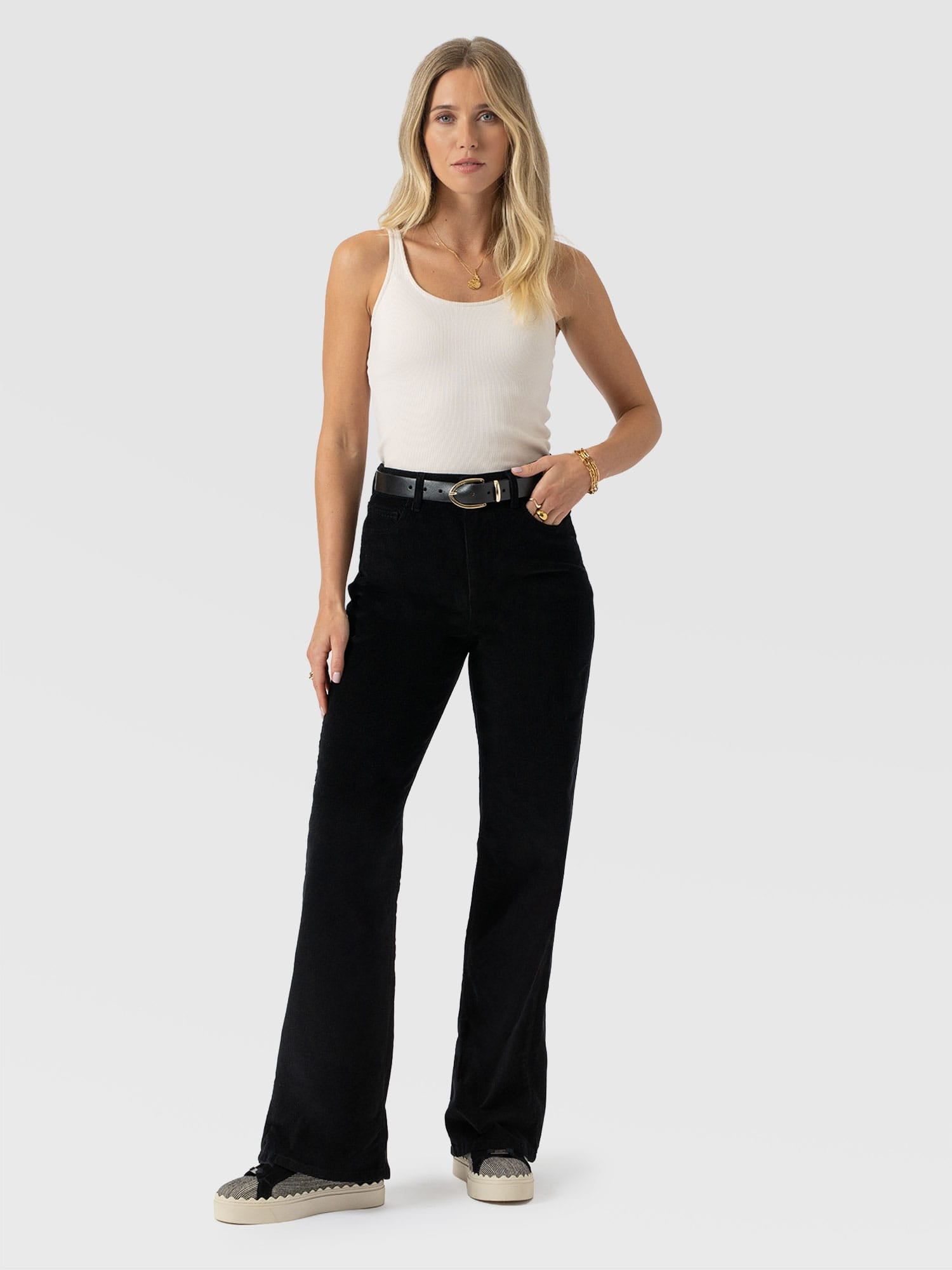 Maeve Wide Leg Pant - Black Cord - Women's Trousers | Saint + Sofia® EU