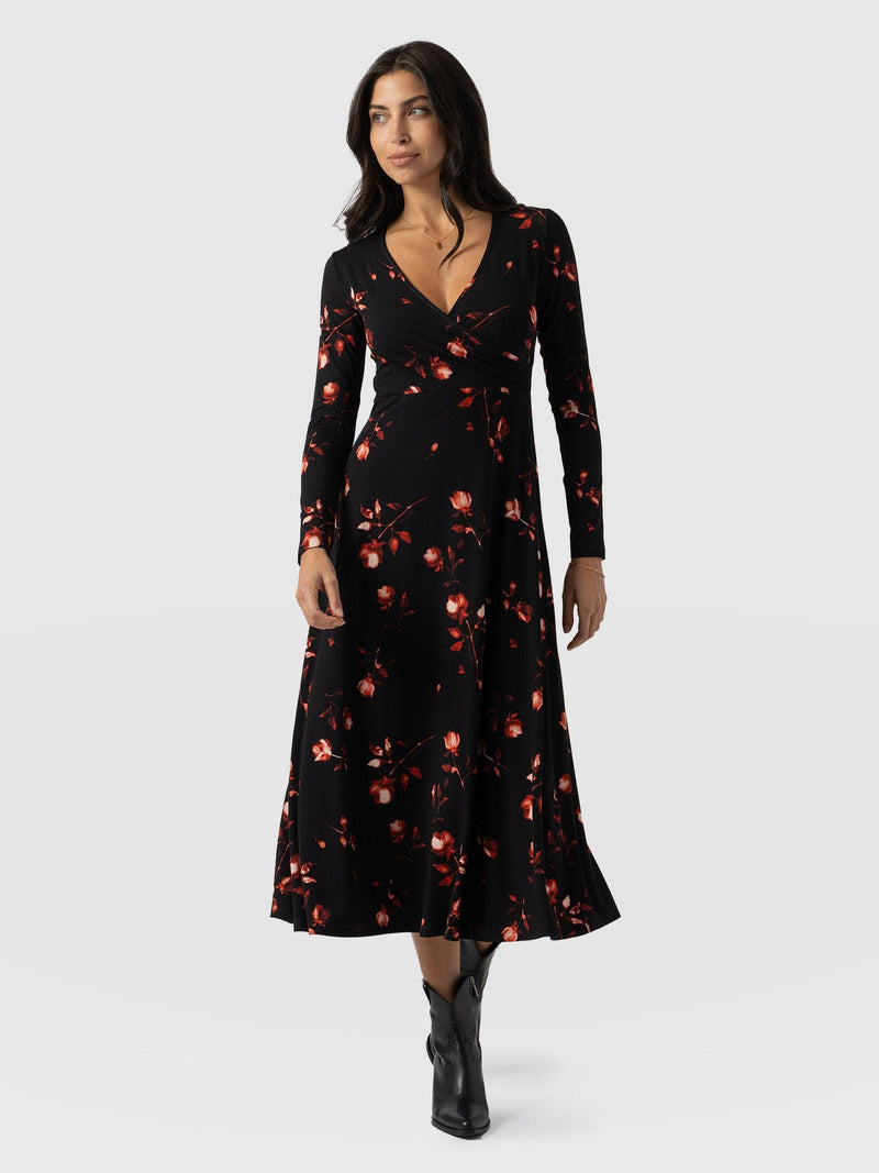 Maggie Wrap Midi Dress Dark Roses - Women's Dresses | Saint + Sofia® EU